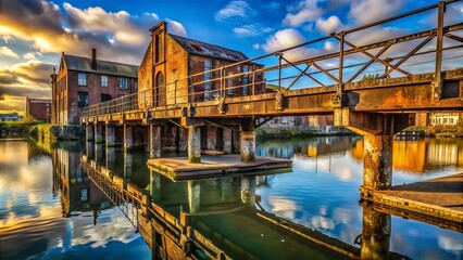 Architectural Photography of a Rusty Old Dock at Chelmsford Bridge - Captivating Urban Landscape, Weathered Textures, Industrial Charm, Historical Structures, and Reflections