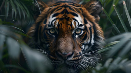 Fototapeta premium Closeup of a Tiger's Face in the Jungle