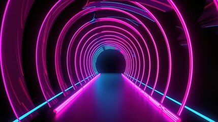 Fototapeta premium Futuristic Neon Tunnel with Pink and Blue Effects