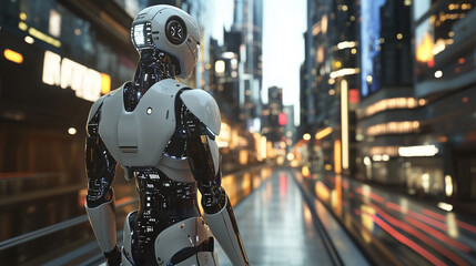 Fototapeta premium 近未来の都市とロボット