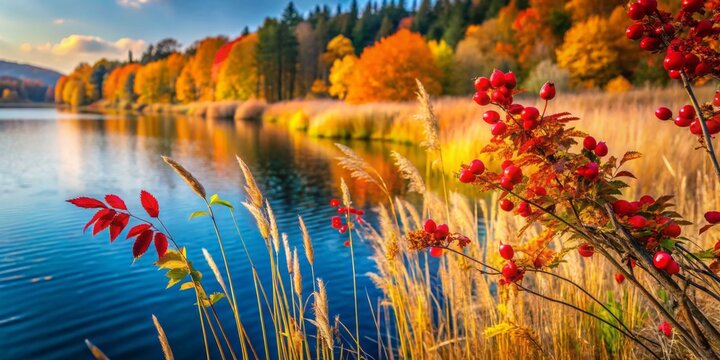 Autumn Macro Photography at Berga Kelbra Reservoir: Capturing Reeds and Rose Hips Along Numburg's Scenic Hiking Trails
