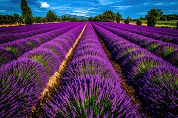 Obraz premium Stunning Lavender Fields Under Blue Sky