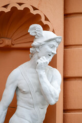 historic Statue of Hermes, Romanushaus building, Leipzig, Saxony, Germany, Europe