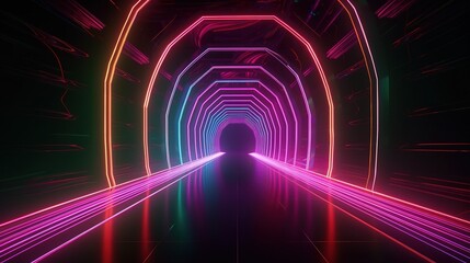 Fototapeta premium Neon Tunnel with Vibrant Lights and Futuristic Effect