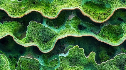 Explore the intricate patterns and textures of natural macro photography in lush green coral reefs