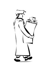 Mann mit Tüten beim einkaufen.