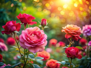 Fototapeta premium High-Quality Stock Photos of Beautiful Rose Flower Plants, Vibrant Roses for Garden Design, Floral Arrangements, and Botanical Projects with Bokeh Effect