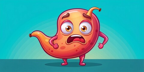 Cartoon Stomach Character Illustrating Overeating and Pain - Vector Concept of Diseased Internal Organ for Health Awareness and Education