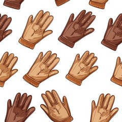 Fototapeta premium Flat style seamless pattern of leather gloves isolated on a white background.