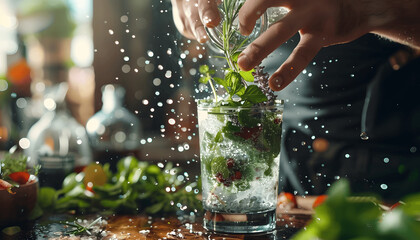 Mixologist preparing an exotic cocktail infused with herbs and spices 1 icon per image ar7 4 Generative AI