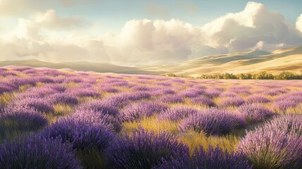 Obraz premium A Field of Lavender Under a Cloudy Sky