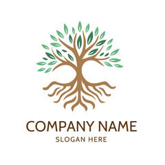 A growing tree with a root system. Logo, icon, vector illustration.