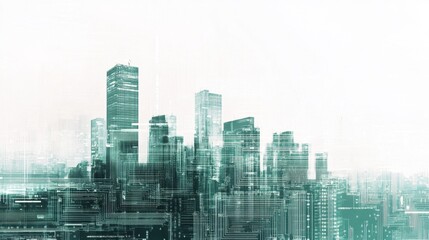 Obraz premium Futuristic and Minimalist Cityscape of Tall Glass Skyscrapers in a Hazy, Blurred Environment