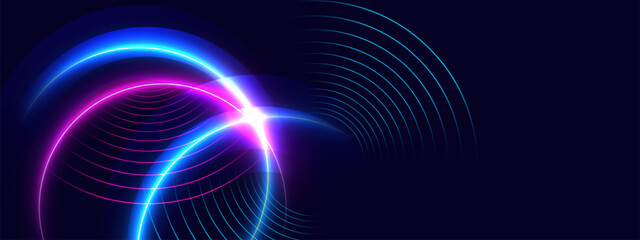 Futuristic neon circle abstract background with vibrant light effects. Vector illustration.