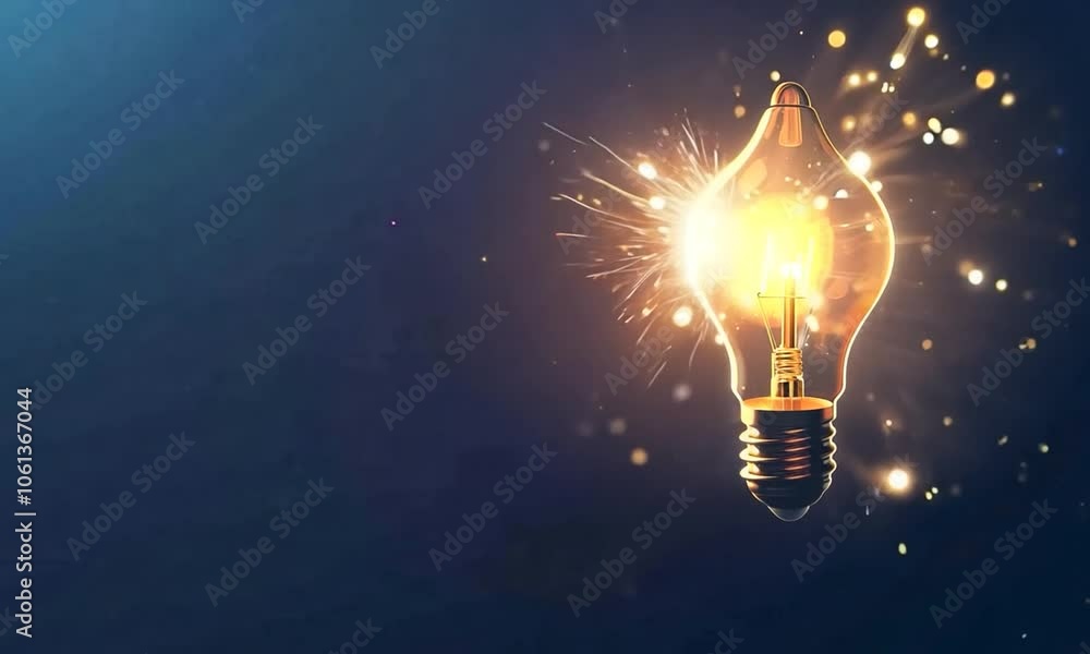 Poster concept of ooai business model with glowing blue light bulb on a cogwheel. low poly style design. ge