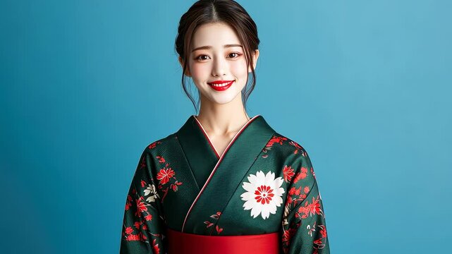 A young woman wearing a traditional kimono