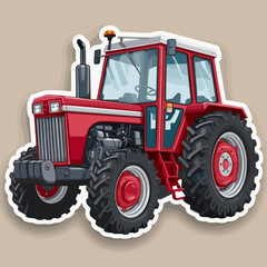 Obraz premium A vibrant red tractor parked on a rustic farm ready for a day's work in the sun during summer