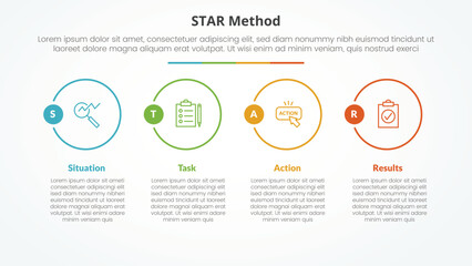 Fototapeta premium STAR method infographic concept for slide presentation with big outline circle on horizontal direction with 4 point list with flat style