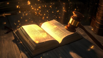 Gavel on Open Book with Magic Sparks