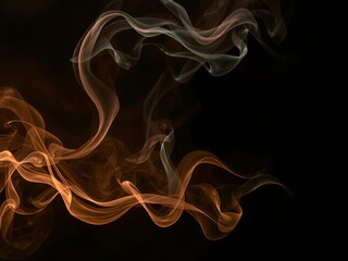 Wisps of colored smoke dancing through the air, forming organic and fluid shapes against a dark background. The smoke blends and twists into intricate, unpredictable formations, Ai Generate.