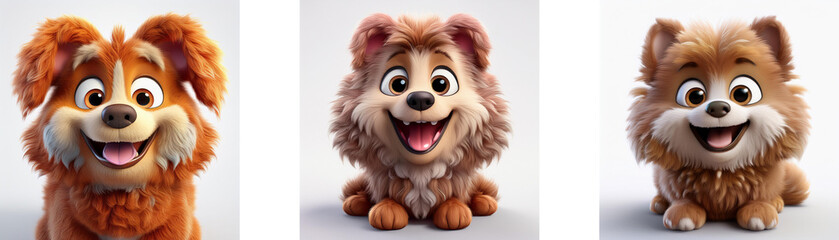 Obraz premium Three cartoon dogs with brown fur smiling at the camera isolated on white background.