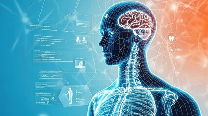 A futuristic illustration of a human head with neural connections