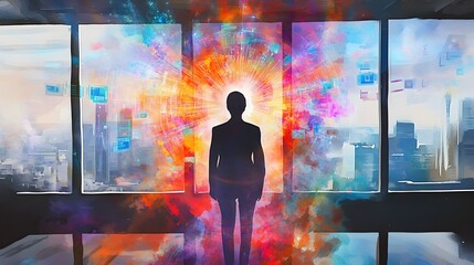 Vibrant Data Driven Aura Watercolor Portrait of a Dynamic Professional s Radiant Energy Field
