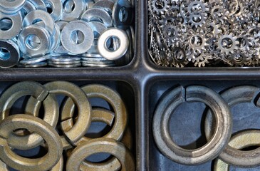 Washers hardware fasteners assorted variety flat split star industrial.