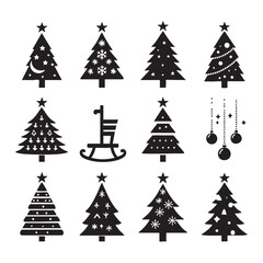Obraz premium Set of Christmas tree silhouette collection