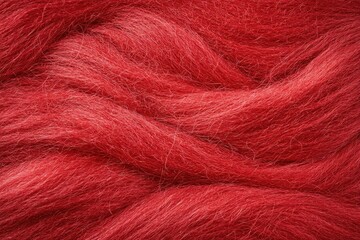 Fototapeta premium A close-up view of soft, textured red fibers, showcasing their wavy structure and vibrant color.