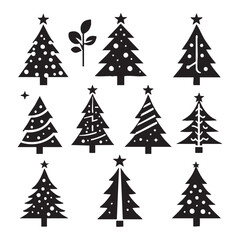 Obraz premium Set of Christmas tree silhouette collection