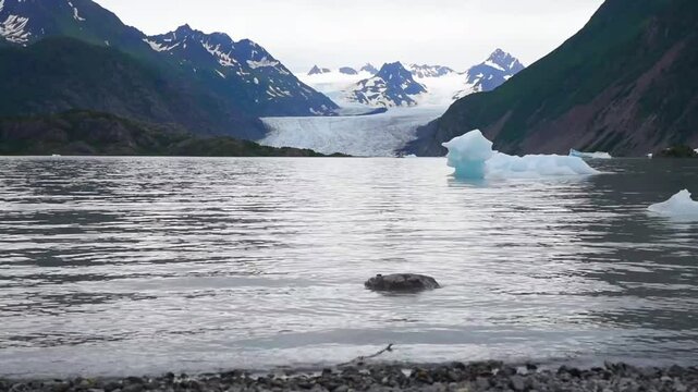 Iceberg Floating In Front Of Glacier