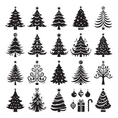 Obraz premium Set of Christmas tree silhouette collection
