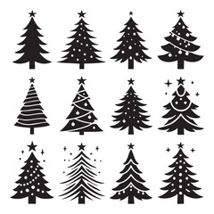 Obraz premium Set of Christmas tree silhouette collection