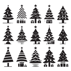 Obraz premium Set of Christmas tree silhouette collection