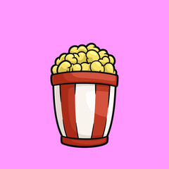Cute Popcorn Cartoon Illustration in Red and White Bucket