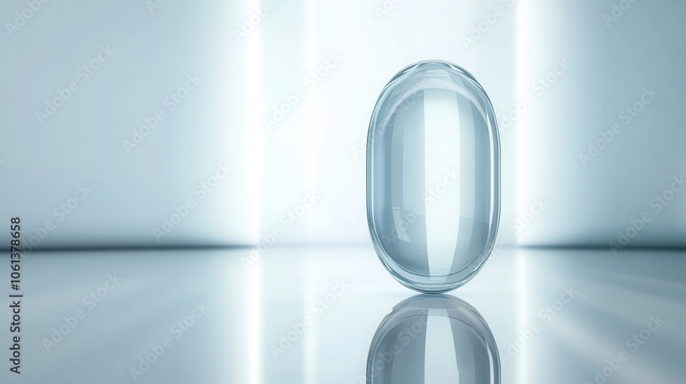 Poster glass capsule on a light background with soft reflection