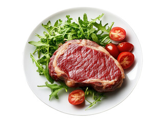 Fototapeta premium Fresh Raw Steak with Arugula and Cherry Tomatoes
