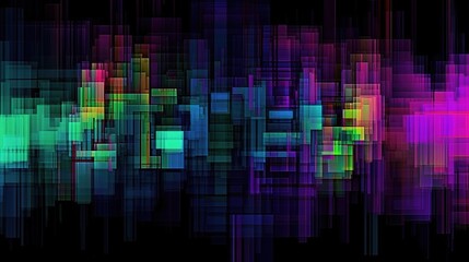 Vibrant Neon Glitch Background with Pixelated Effect