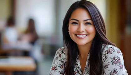 School counselor with a warm smile front pose facing the camera Latina woman with a nurturing pers Generative AI