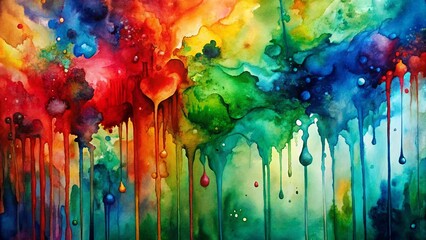 Fototapeta premium Abstract Watercolor Drip Painting A symphony of vibrant hues cascading in a mesmerizing dance of color and fluidity.