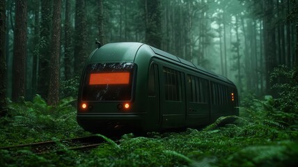 Fototapeta premium Autonomous tram, ecofriendly design, glowing route map, advanced public transport, 3D illustration