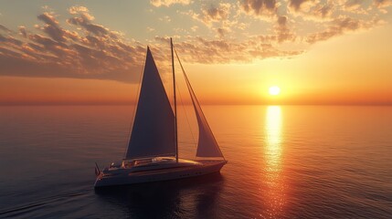 Luxury Yacht Sailing at Sunset .