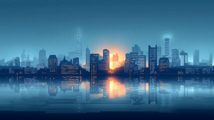 Fototapeta premium A striking image of a modern city skyline featuring sleek, geometric buildings with clean lines in a minimalist design, creating a visually appealing and orderly urban landscape.