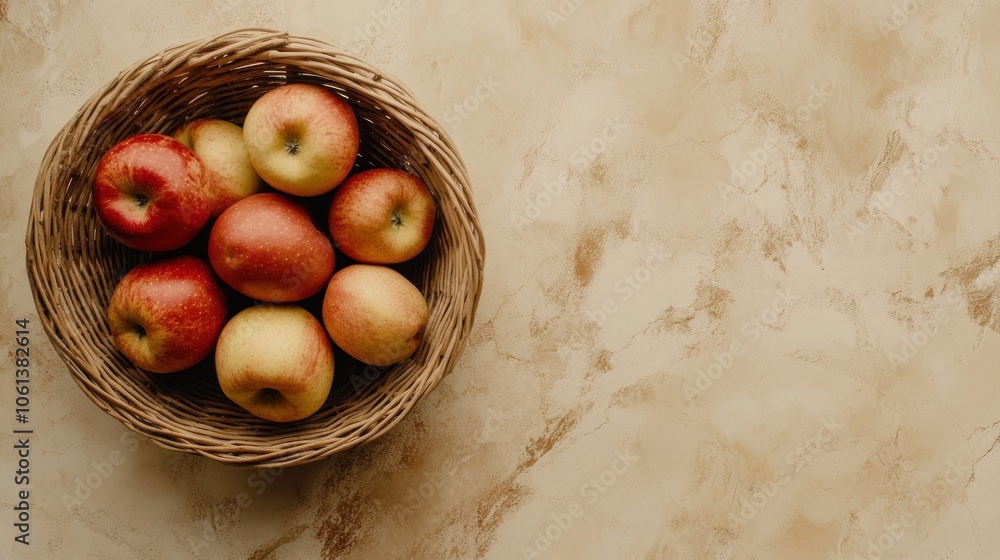 Poster wicker basket filled with red and yellow apples