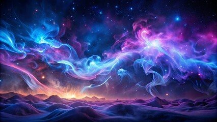 Fototapeta premium A celestial tapestry woven with swirling nebulas and shimmering stars, illuminating a landscape of purple dunes and distant horizons