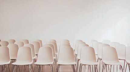 Fototapeta premium Rows of White Chairs in an Empty Auditorium