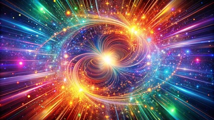 Obraz premium A symphony of vibrant light streaks and swirling galaxies in a celestial dance of cosmic energy.
