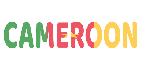 The word CAMEROON is displayed in large, bold letters. The letters are colored with the colors of the Cameroonian flag: green, red, and yellow.