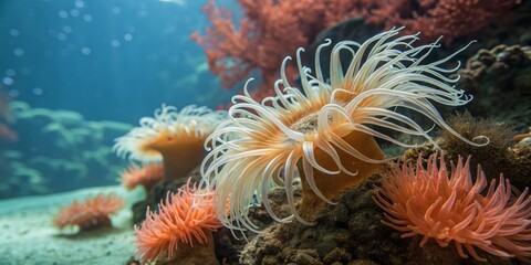 Obraz premium Delicate Tendrils of Scyllaea Sea Slugs Intertwined with Vibrant Underwater Flora in Ocean Habitat